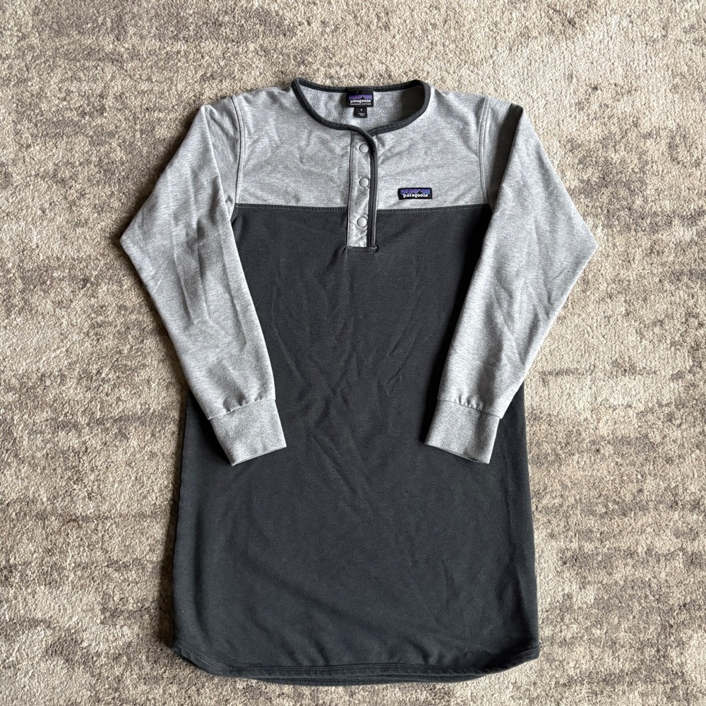 Patagonia Ahnya Colorblock Gray Organic Cotton Button Snap Henley Dress